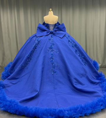 Royal Blue Ball Gown Off the Shoulder Beaded 3D Flowers Sweet 16 Dress Girls Party Gowns vestidos de quincea?era HZ1023